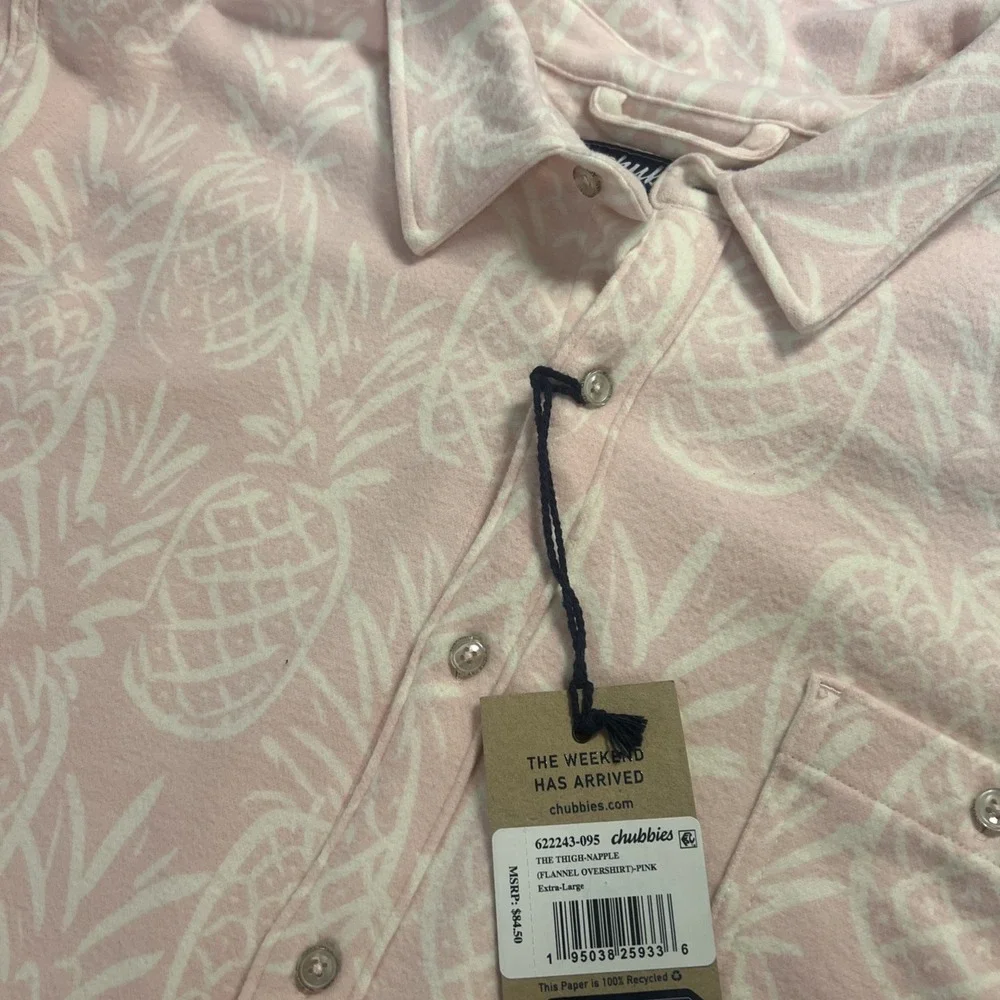 Chubbies Men's The Thigh Napple Pink Pineapple Fleece Flannel Over Shirt Size XL